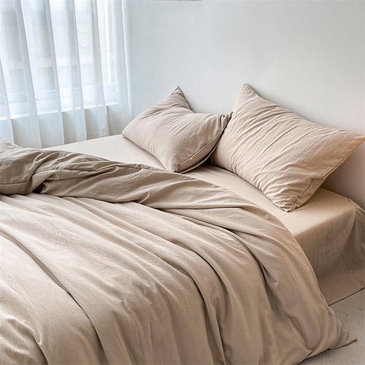 Autumn washed cotton four-piece set Nantong home textile bedding three-piece set bedding ins solid color bed sheet quilt cover 4-piece set