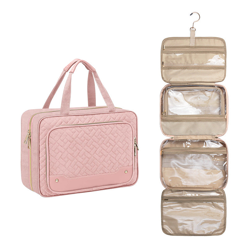 Amazon portable travel hook toiletry bag with jewelry storage bag large cosmetic bag partition layer