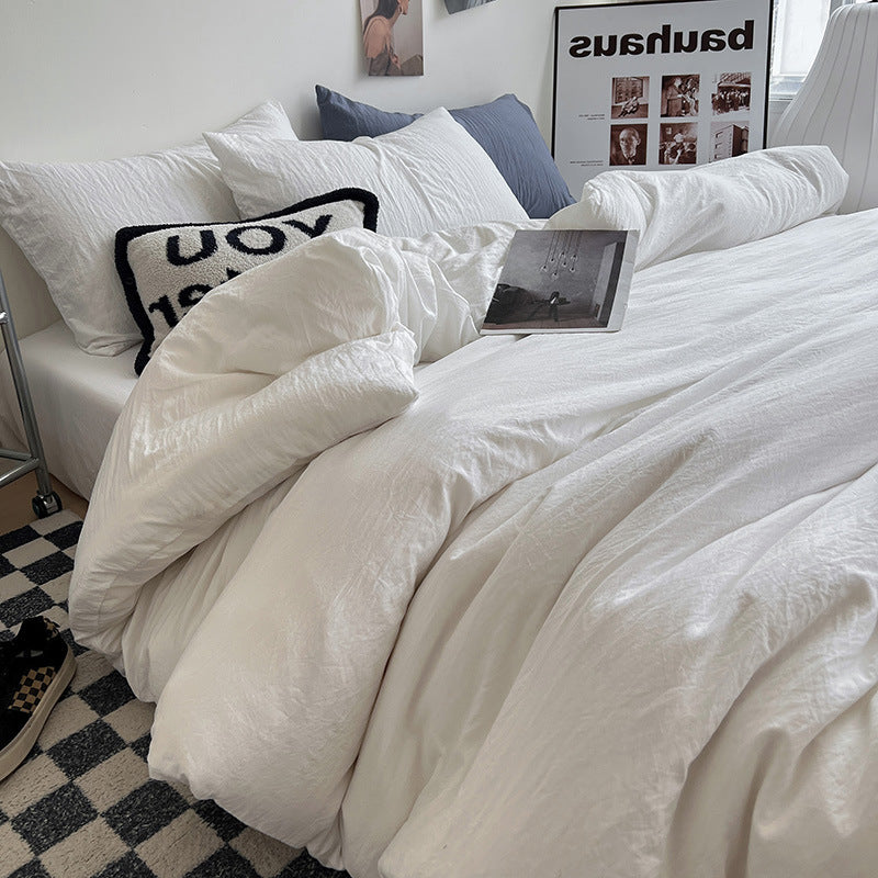 Autumn washed cotton four-piece set Nantong home textile bedding three-piece set bedding ins solid color bed sheet quilt cover 4-piece set