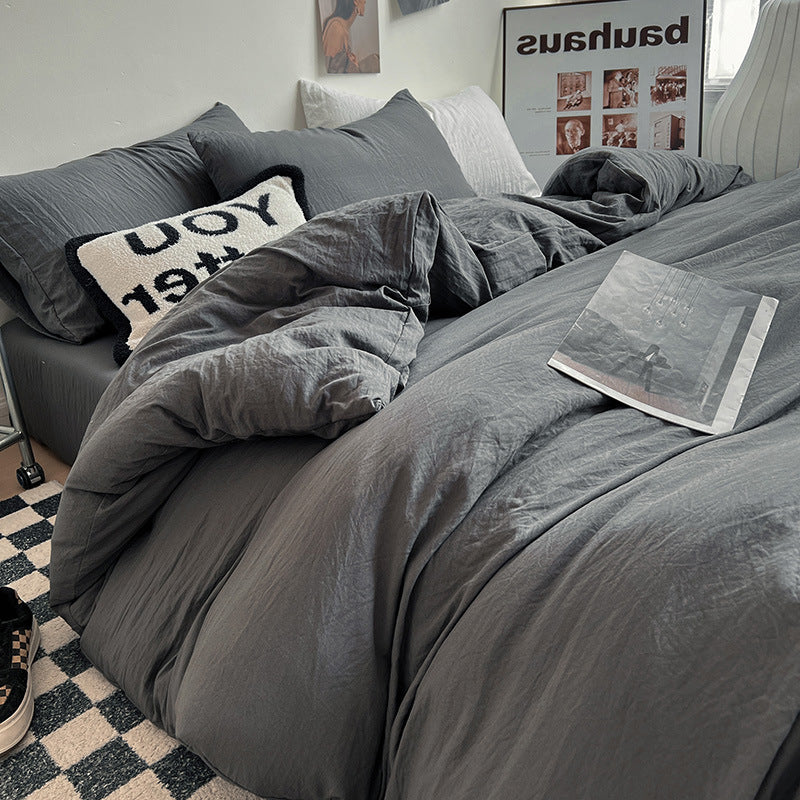 Autumn washed cotton four-piece set Nantong home textile bedding three-piece set bedding ins solid color bed sheet quilt cover 4-piece set