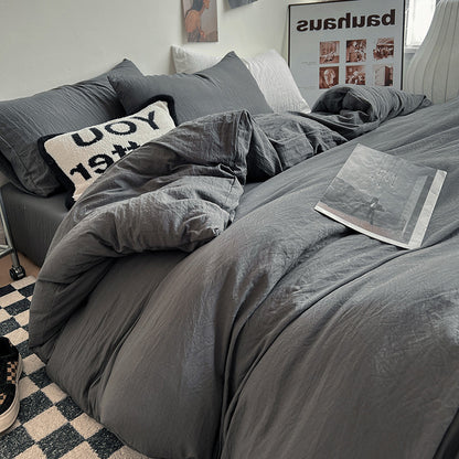 Autumn washed cotton four-piece set Nantong home textile bedding three-piece set bedding ins solid color bed sheet quilt cover 4-piece set