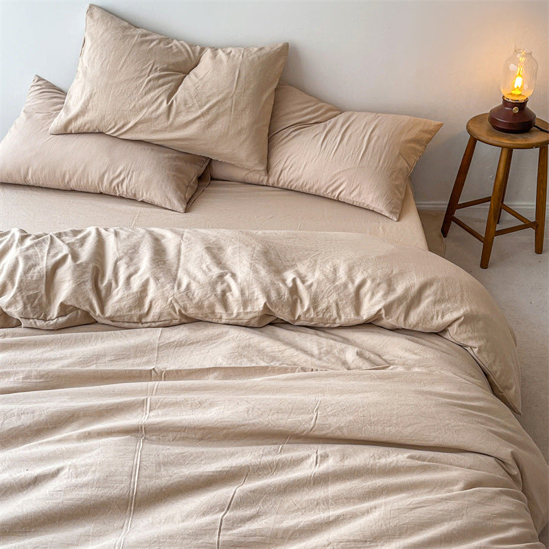 Autumn washed cotton four-piece set Nantong home textile bedding three-piece set bedding ins solid color bed sheet quilt cover 4-piece set