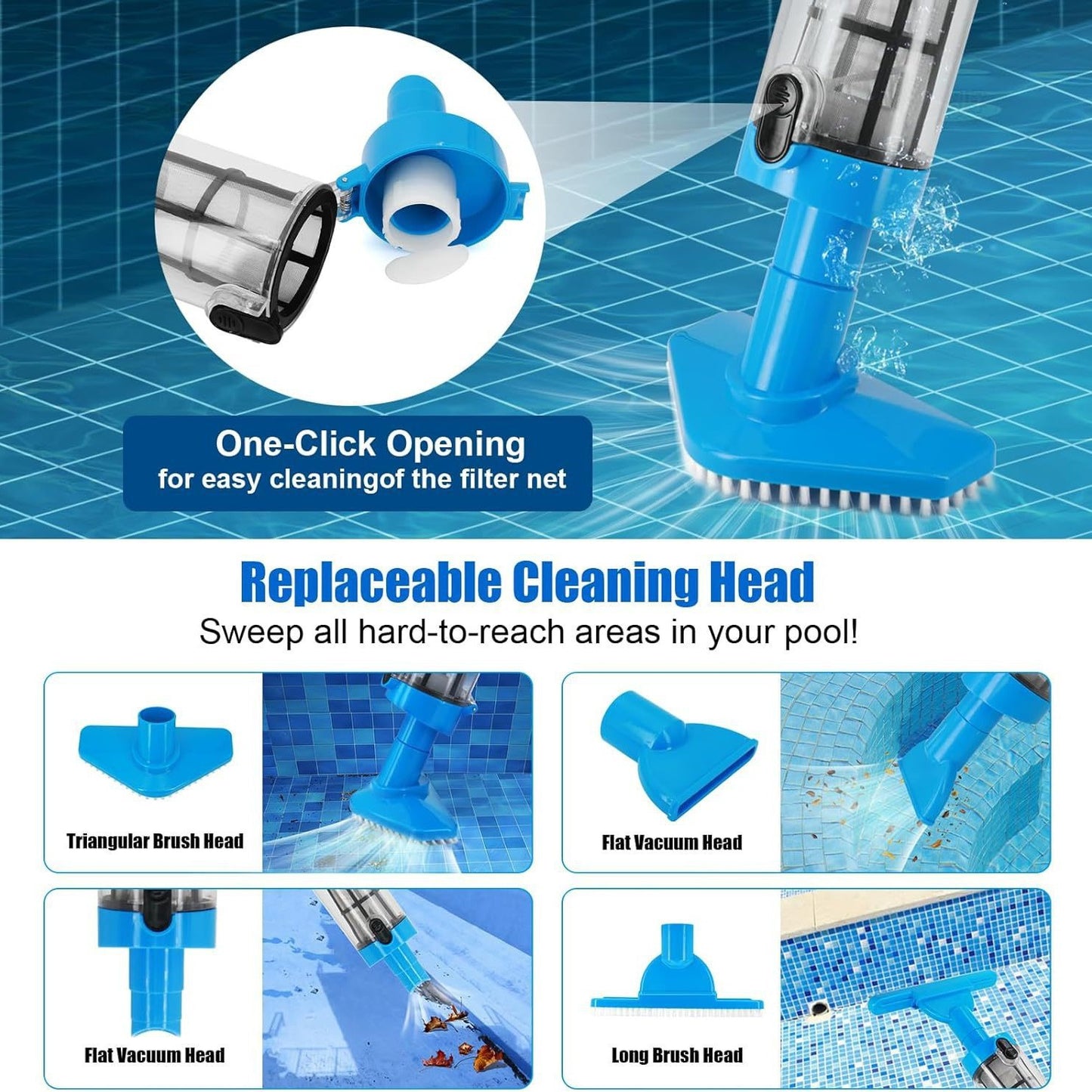 3-in-1 Cordless Handheld Pool Vacuum Cleaner with Over 100 Minutes of Runtime Handheld Cleaner