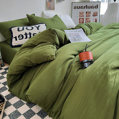 Autumn washed cotton four-piece set Nantong home textile bedding three-piece set bedding ins solid color bed sheet quilt cover 4-piece set