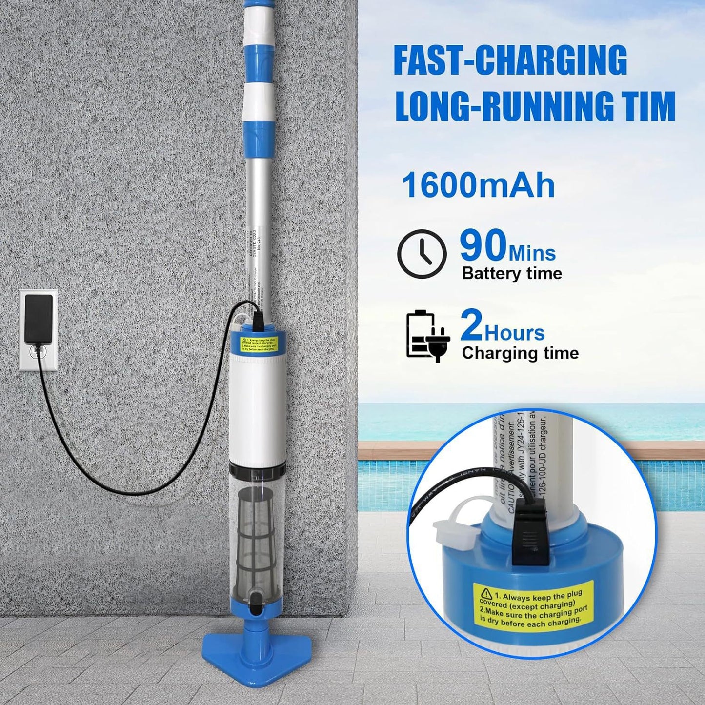 3-in-1 Cordless Handheld Pool Vacuum Cleaner with Over 100 Minutes of Runtime Handheld Cleaner