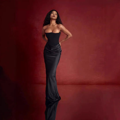 European and American style autumn and winter new cross-border women's fashion tube top sexy backless slim evening dress dress female