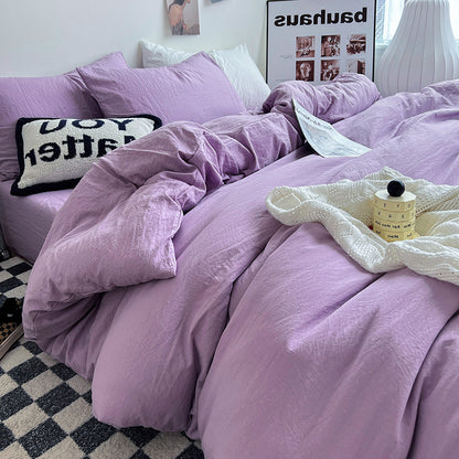 Autumn washed cotton four-piece set Nantong home textile bedding three-piece set bedding ins solid color bed sheet quilt cover 4-piece set