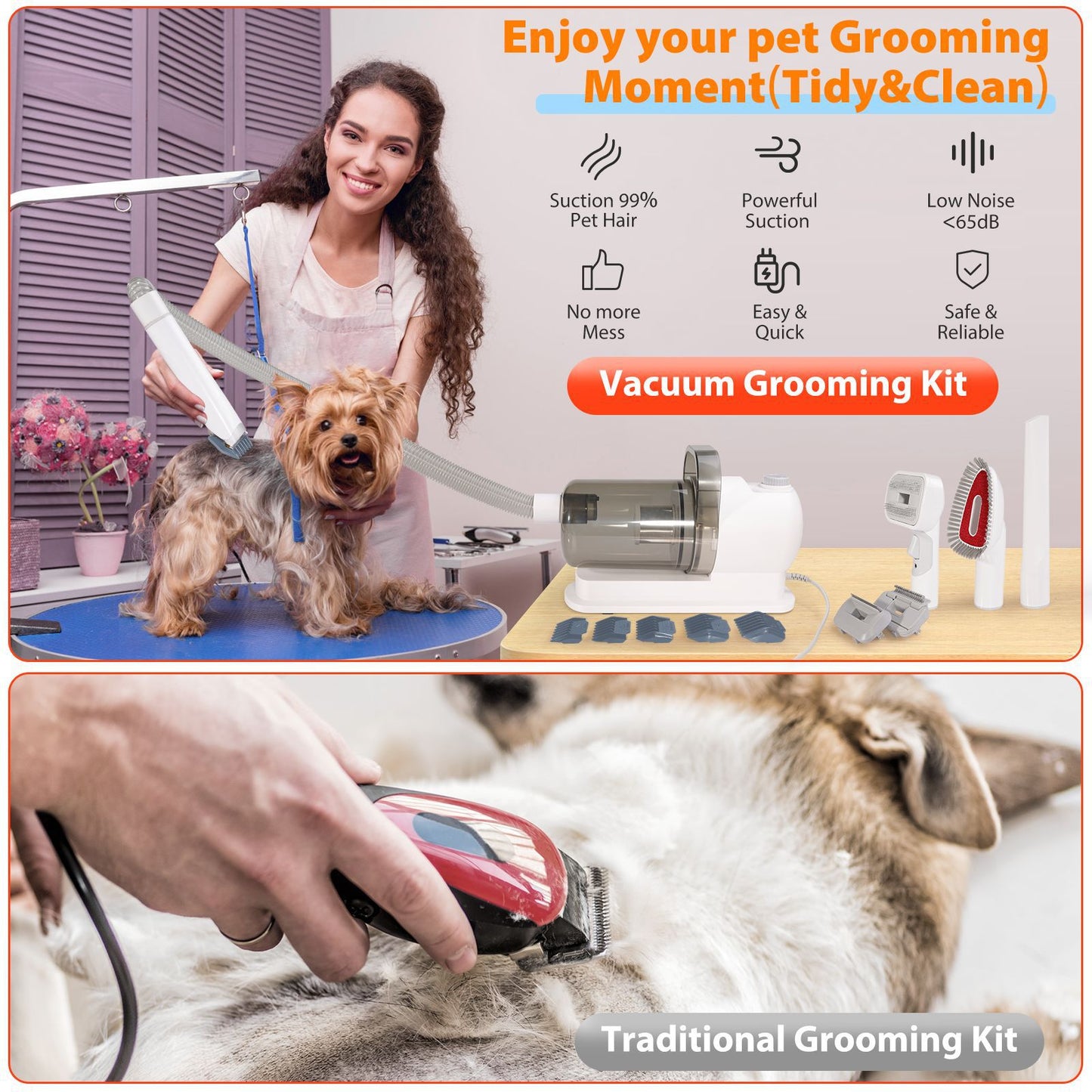 Cross-border pet multi-function hair trimmer dog vacuum cleaner set all-in-one pet beauty device vacuum cleaner hair clipper