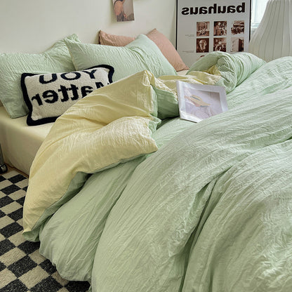 Autumn washed cotton four-piece set Nantong home textile bedding three-piece set bedding ins solid color bed sheet quilt cover 4-piece set