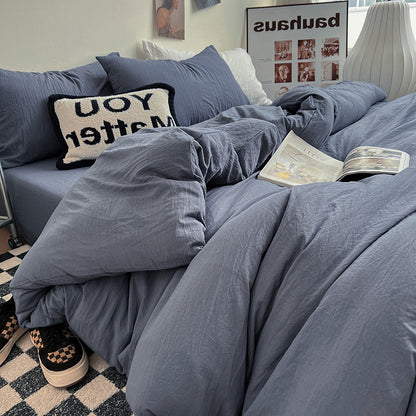 Autumn washed cotton four-piece set Nantong home textile bedding three-piece set bedding ins solid color bed sheet quilt cover 4-piece set