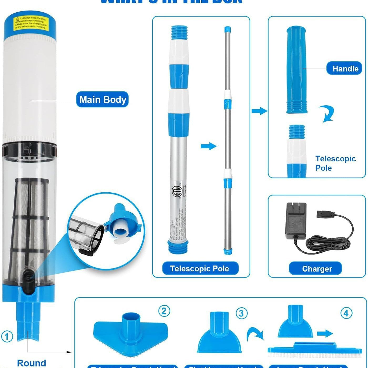 3-in-1 Cordless Handheld Pool Vacuum Cleaner with Over 100 Minutes of Runtime Handheld Cleaner