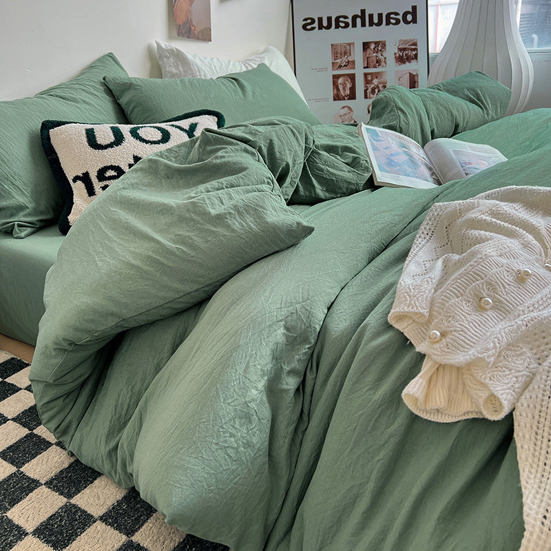 Autumn washed cotton four-piece set Nantong home textile bedding three-piece set bedding ins solid color bed sheet quilt cover 4-piece set