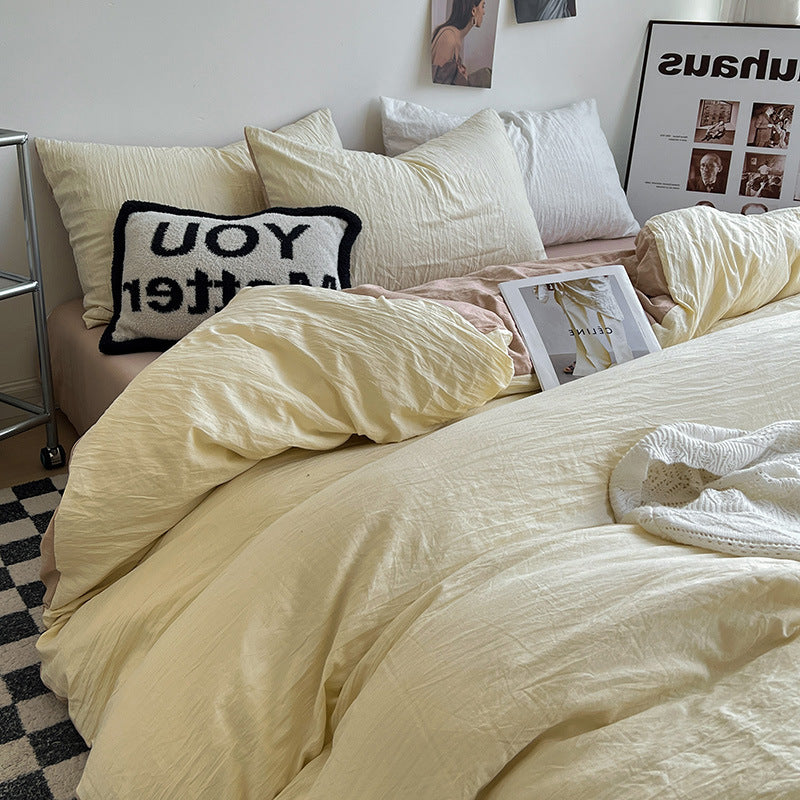 Autumn washed cotton four-piece set Nantong home textile bedding three-piece set bedding ins solid color bed sheet quilt cover 4-piece set