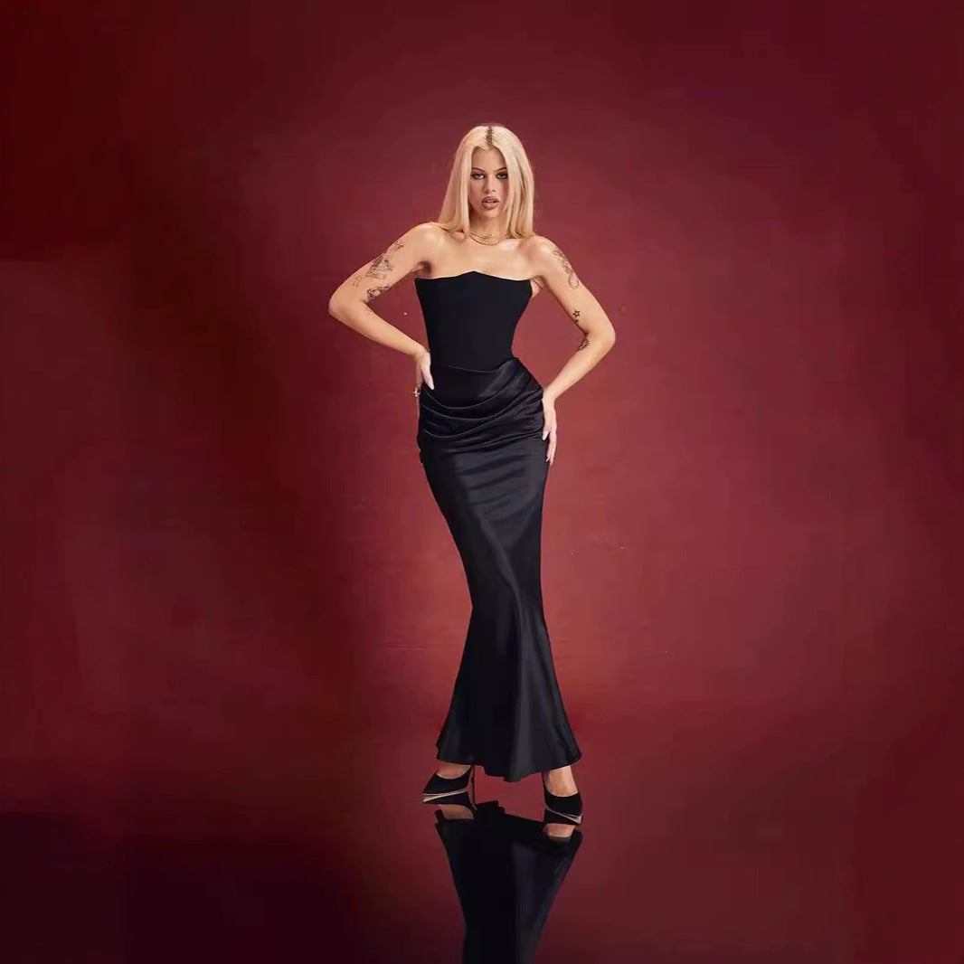 European and American style autumn and winter new cross-border women's fashion tube top sexy backless slim evening dress dress female