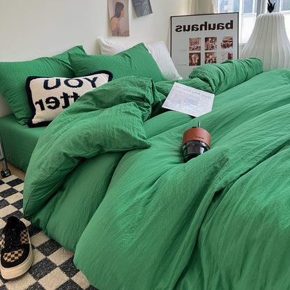 Autumn washed cotton four-piece set Nantong home textile bedding three-piece set bedding ins solid color bed sheet quilt cover 4-piece set