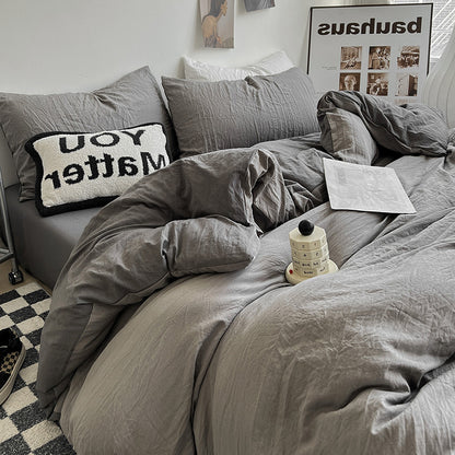 Autumn washed cotton four-piece set Nantong home textile bedding three-piece set bedding ins solid color bed sheet quilt cover 4-piece set