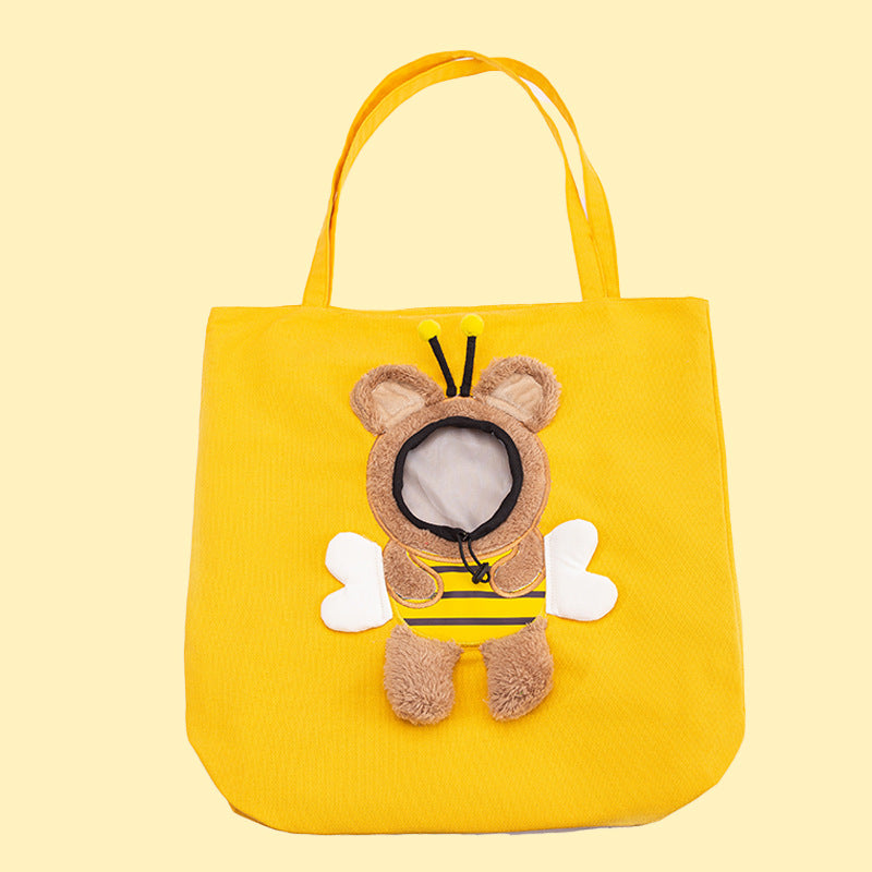 Small bee animal shape pet going out bag with exposed head shoulder bag for kittens and dogs portable cat bag pet backpack