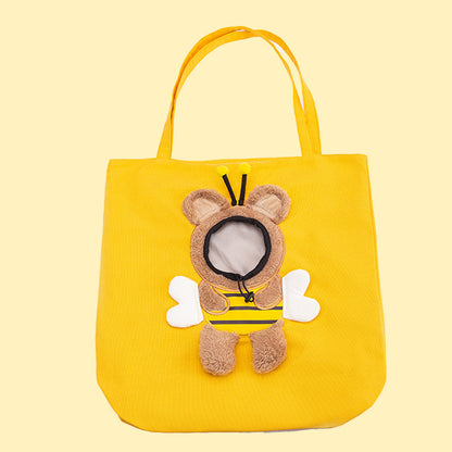 Small bee animal shape pet going out bag with exposed head shoulder bag for kittens and dogs portable cat bag pet backpack