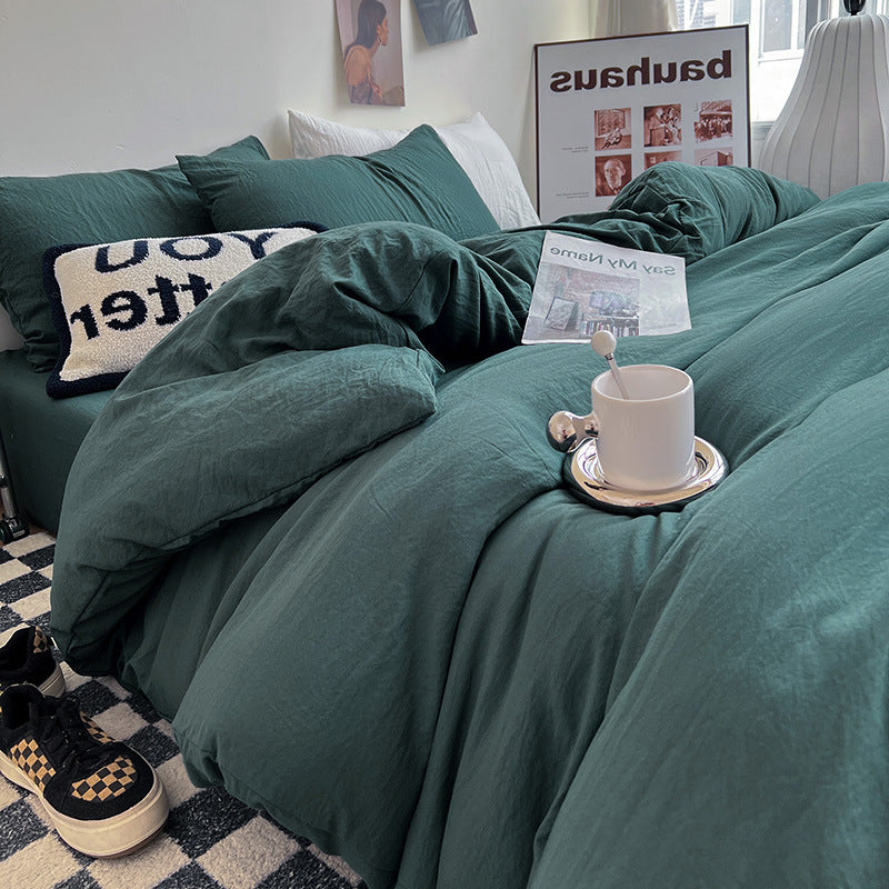 Autumn washed cotton four-piece set Nantong home textile bedding three-piece set bedding ins solid color bed sheet quilt cover 4-piece set