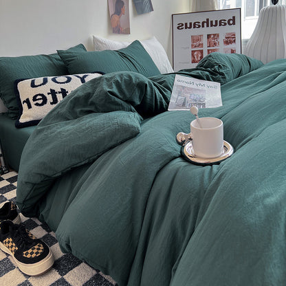 Autumn washed cotton four-piece set Nantong home textile bedding three-piece set bedding ins solid color bed sheet quilt cover 4-piece set