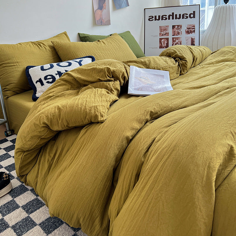 Autumn washed cotton four-piece set Nantong home textile bedding three-piece set bedding ins solid color bed sheet quilt cover 4-piece set