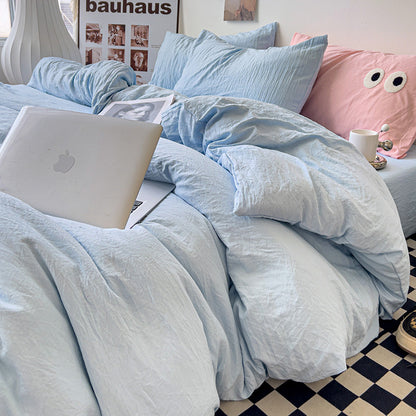 Autumn washed cotton four-piece set Nantong home textile bedding three-piece set bedding ins solid color bed sheet quilt cover 4-piece set