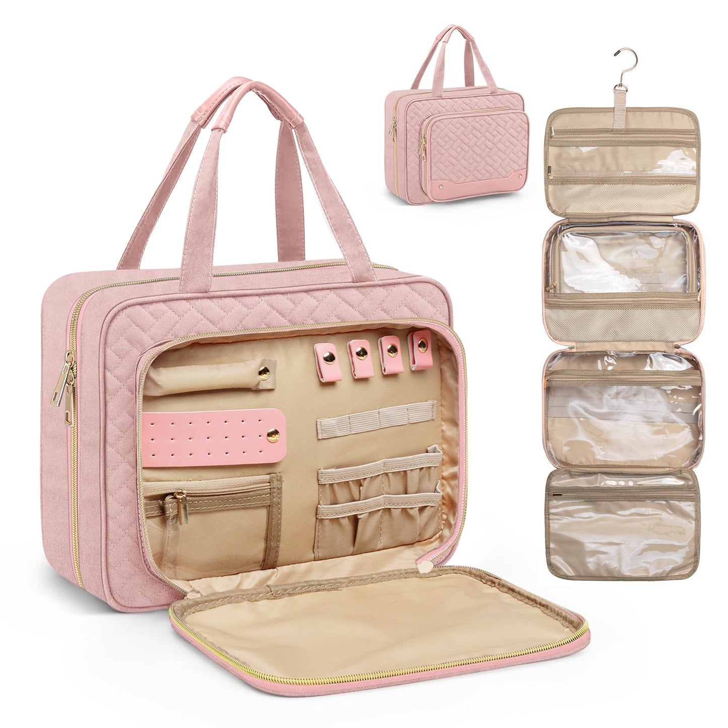 Amazon portable travel hook toiletry bag with jewelry storage bag large cosmetic bag partition layer