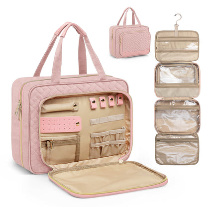 Amazon portable travel hook toiletry bag with jewelry storage bag large cosmetic bag partition layer