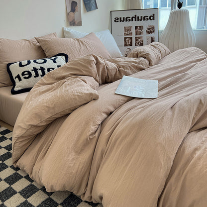 Autumn washed cotton four-piece set Nantong home textile bedding three-piece set bedding ins solid color bed sheet quilt cover 4-piece set