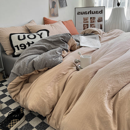 Autumn washed cotton four-piece set Nantong home textile bedding three-piece set bedding ins solid color bed sheet quilt cover 4-piece set