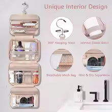 Amazon portable travel hook toiletry bag with jewelry storage bag large cosmetic bag partition layer