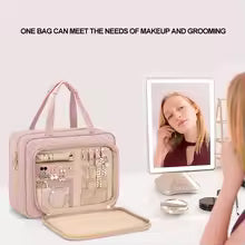 Amazon portable travel hook toiletry bag with jewelry storage bag large cosmetic bag partition layer