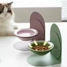 Miaoxiangjia ceramic high-legged oblique cat bowl with neck protection and not easy to overturn the food bowl with increased height for pet cats and dogs